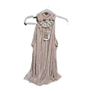 Umgee Women's Sleeveless Pleated Top with Decorative Collar Blush Shimmer